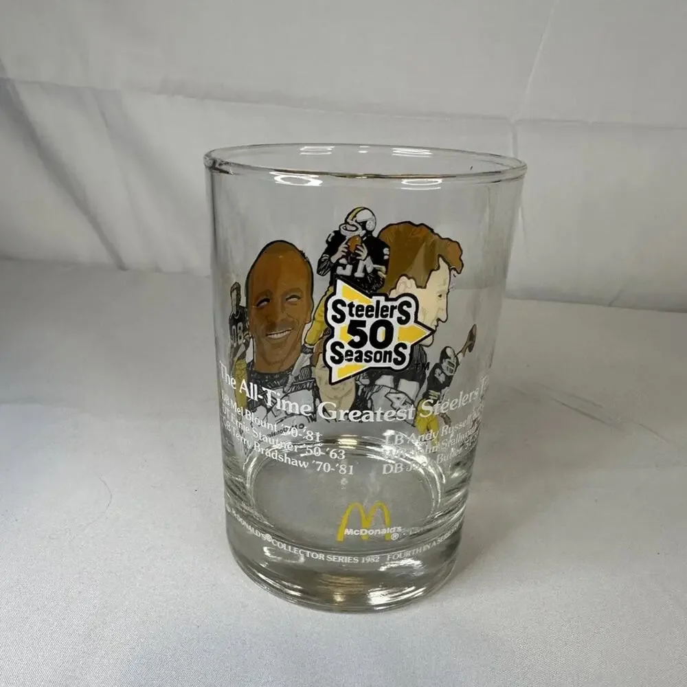Set of (3) 1990 Pittsburgh Steelers McDonalds Hall of Fame Glass Set - EXC